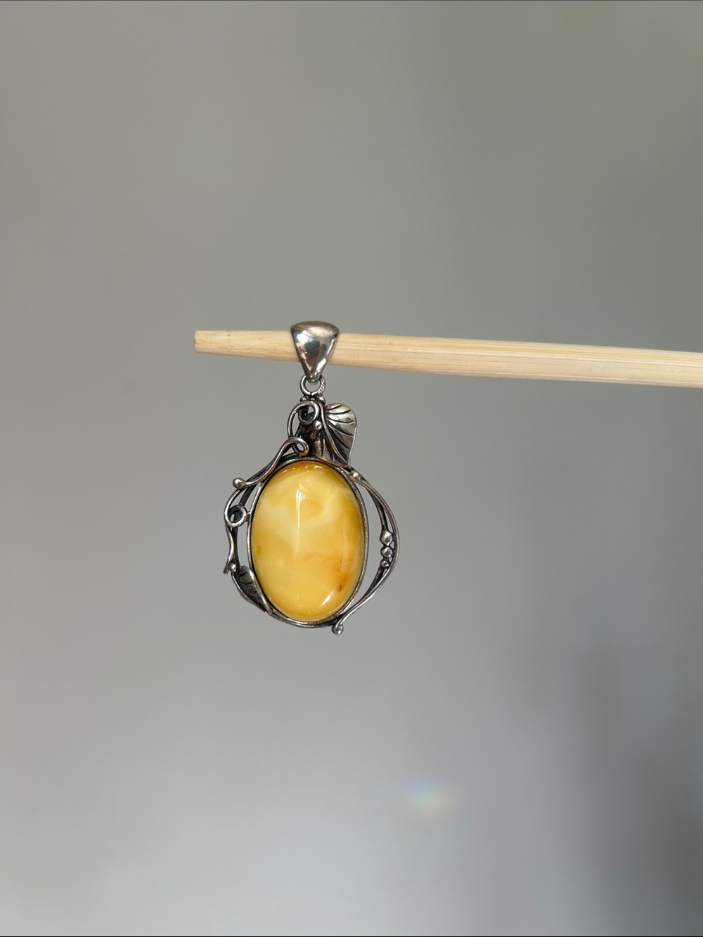 Sterling Silver butter Amber Oval drop Pendant